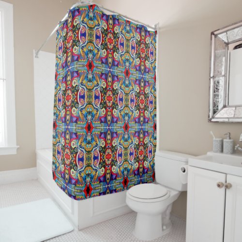 Art lovers multicolor blue red symmetric shower curtain