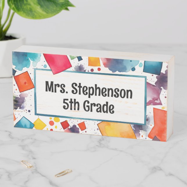 Art Math School Teacher Classroom Name Geometric Wooden Box Sign (In Situ Horizontal)