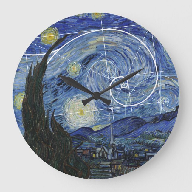  Art Meets Math, Van Gogh Meets Fibonacci Card Large Clock (Front)