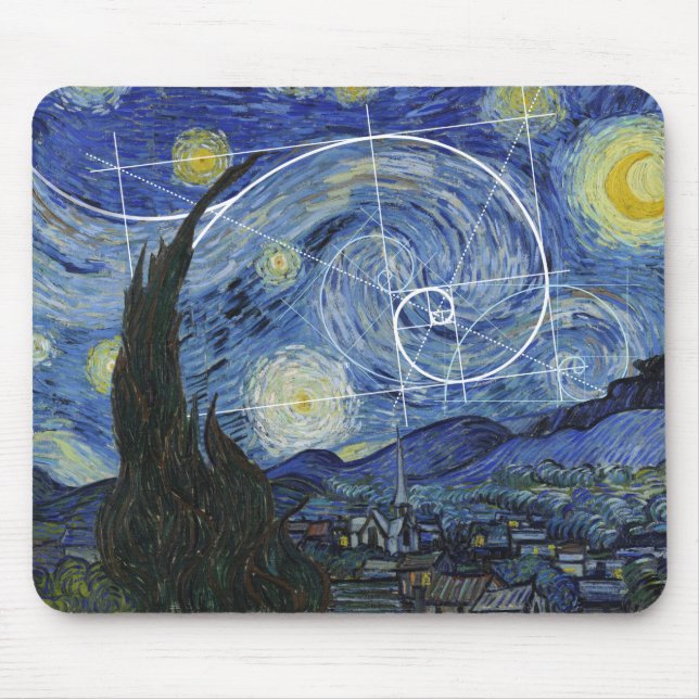  Art Meets Math, Van Gogh Meets Fibonacci Card Mouse Pad (Front)