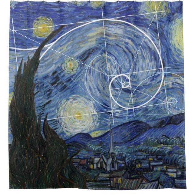  Art Meets Math, Van Gogh Meets Fibonacci Card Shower Curtain (Front)
