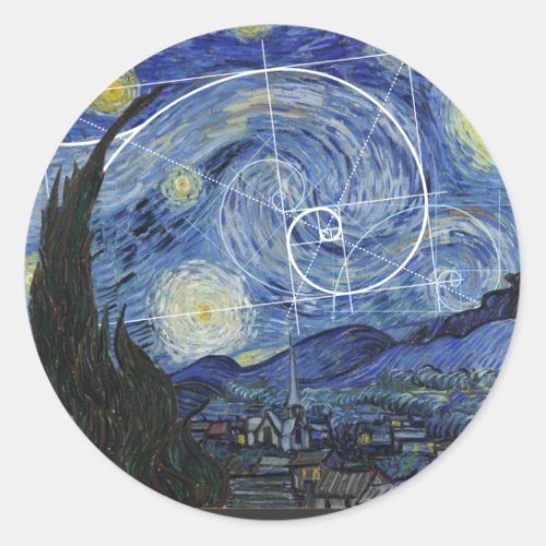 Art Meets Math Van Gogh Meets Fibonacci T_Shirt Classic Round Sticker