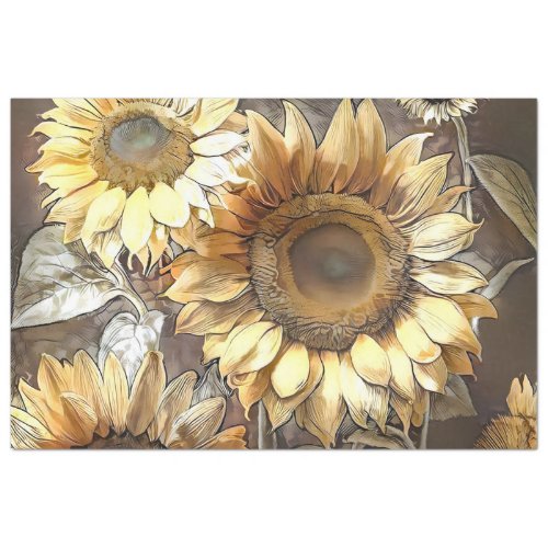 Art Modern Sunflowers On Field Collection Tissue Paper