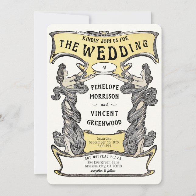 Art Nouveau2 Women Frame Wedding Invitation (Front)