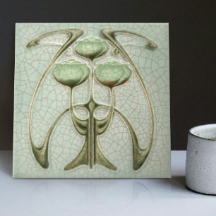 Art Nouveau 1890s Trio of Peonies Gibbons Ceramic Tile
