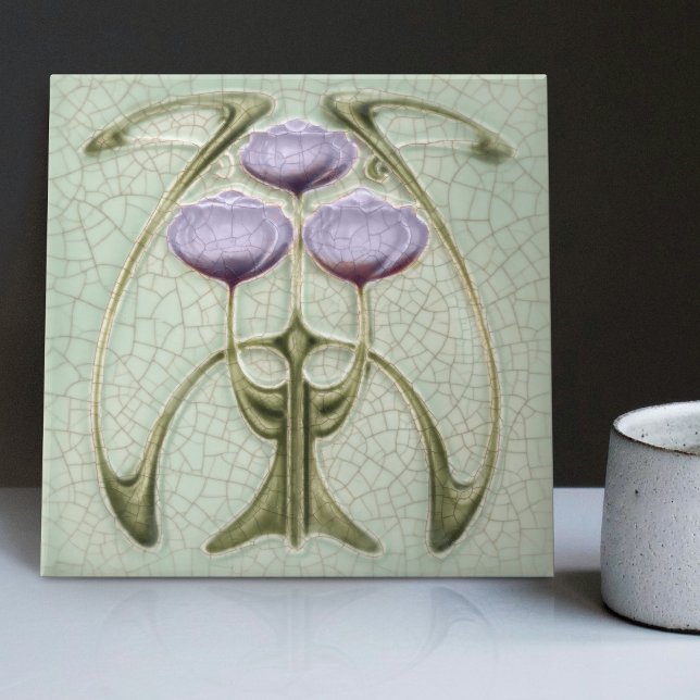 Art Nouveau 1890s Trio of Peonies Gibbons Ceramic Tile (Creator Uploaded)