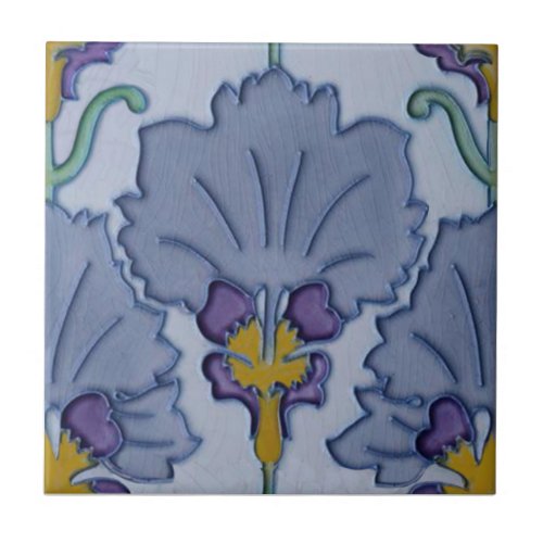Art Nouveau 1900 Purple Floral Repro Belgian Ceramic Tile