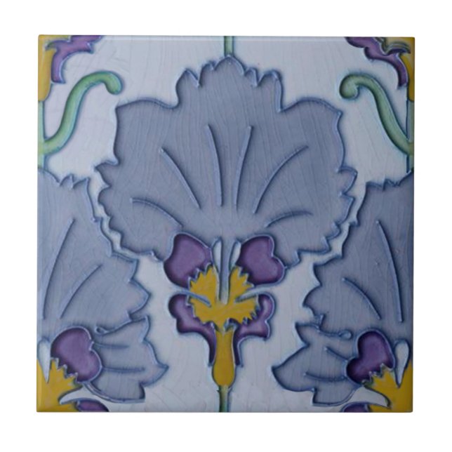 Art Nouveau 1900 Purple Floral Repro Belgian Ceramic Tile (Front)