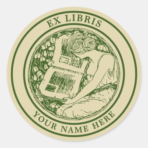 Art Nouveau 1903 Woman  Book Ex Libris Template Classic Round Sticker