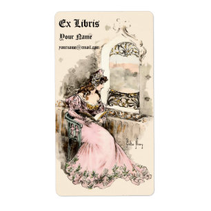 Art Nouveau 1905 Ex Libris Girl & Book Template Label