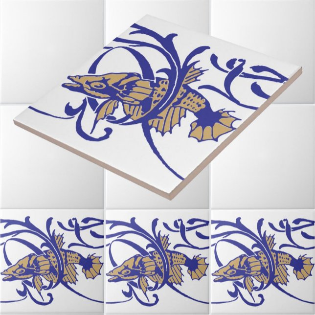 Art Nouveau 1905 Fish & Seaweed Frieze Pattern Ceramic Tile (Creator Uploaded)