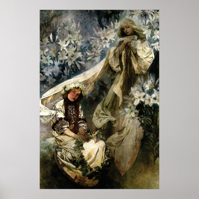 Art Nouveau 1905 Madonna of the Lilies by Mucha Poster (Front)