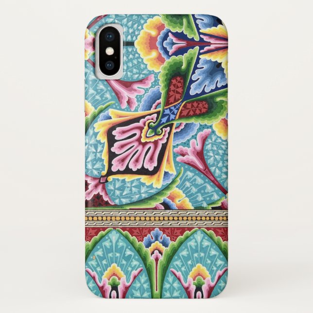 Art nouveau abstract blue pink textile art pattern Case-Mate iPhone case (Back)