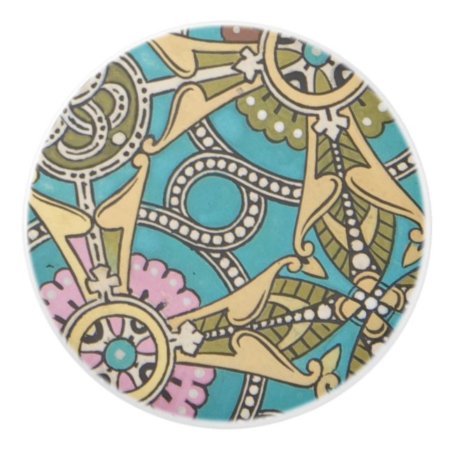 Art nouveau abstract Christopher dresser blue pink Ceramic Knob (Front)