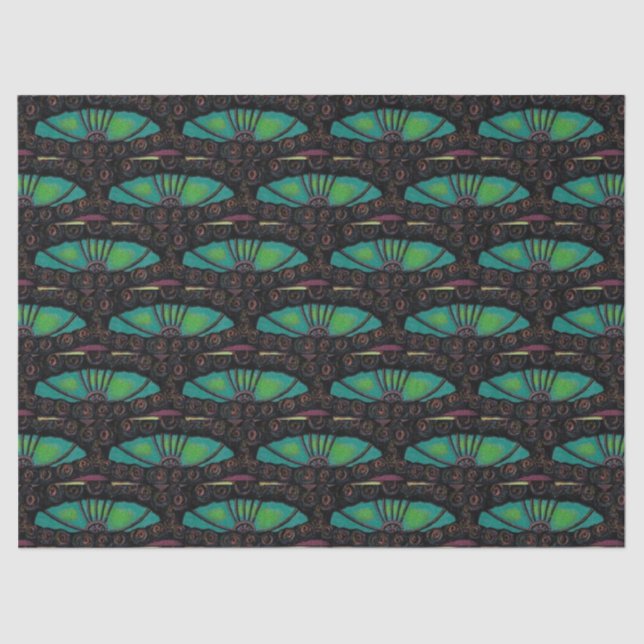Art nouveau abstract decoration brown green tissue paper (Front)