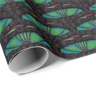 Art nouveau abstract decoration brown green wrapping paper