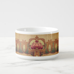 Art nouveau abstract flower burgundy red green bowl