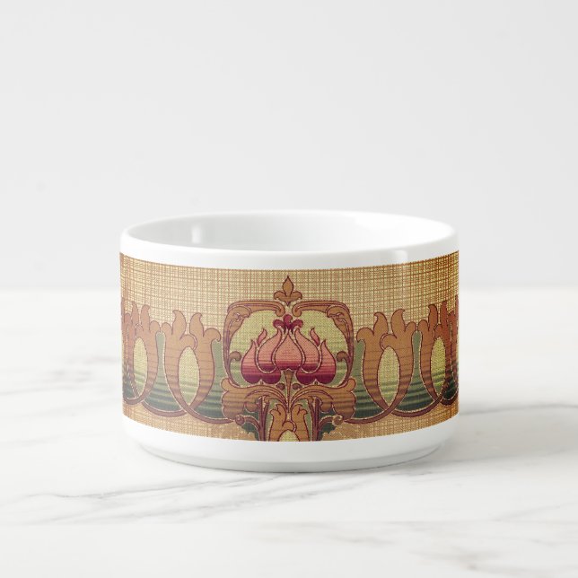 Art nouveau abstract flower burgundy red green bowl (Center)