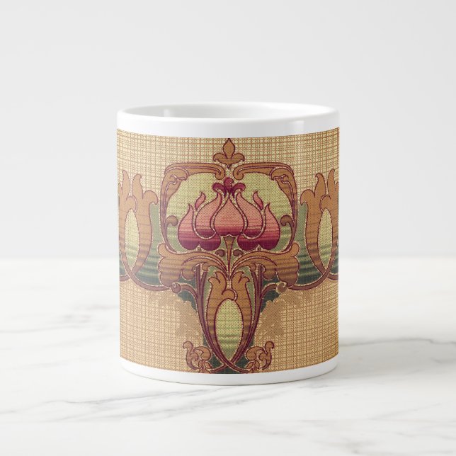 Art nouveau abstract flower burgundy red green giant coffee mug (Front)