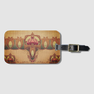 Art nouveau abstract flower burgundy red green luggage tag