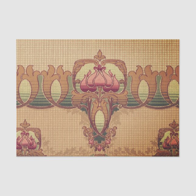 Art nouveau abstract flower burgundy red green tissue paper (Front)