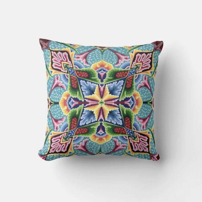 Art nouveau abstract pattern colorful textile art throw pillow (Front)