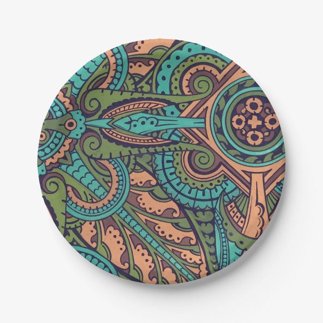 Art nouveau abstract teal christopher dresser  paper plates (Front)
