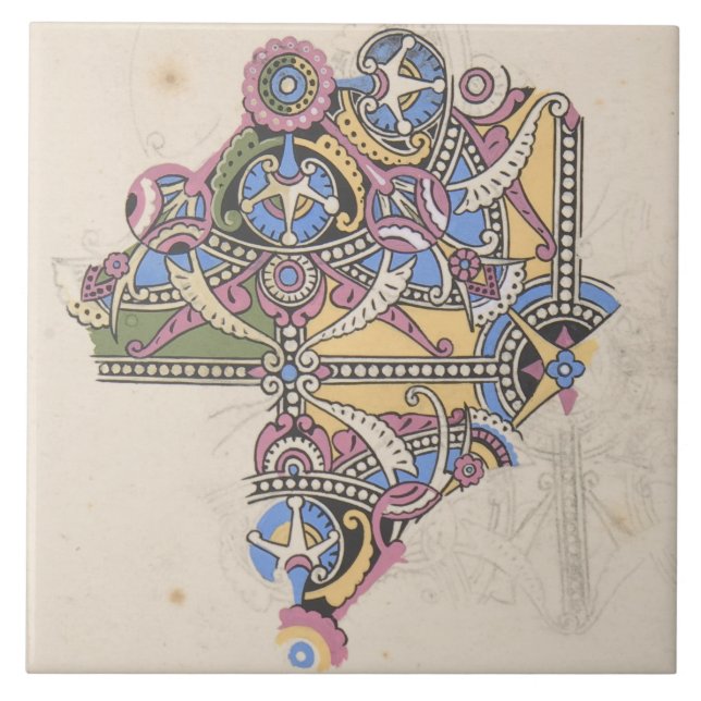 Art nouveau abstract textile Christopher dresser Ceramic Tile (Front)