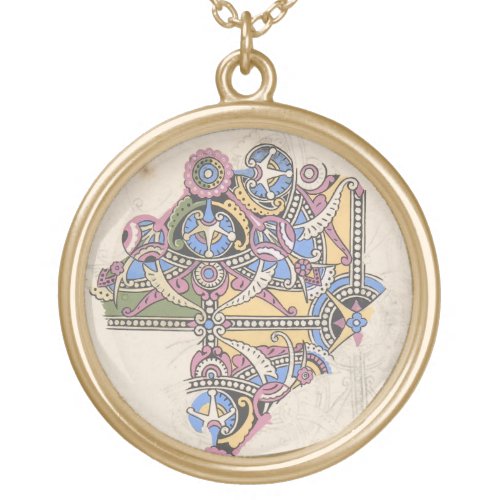 Art nouveau abstract textile Christopher dresser Gold Plated Necklace