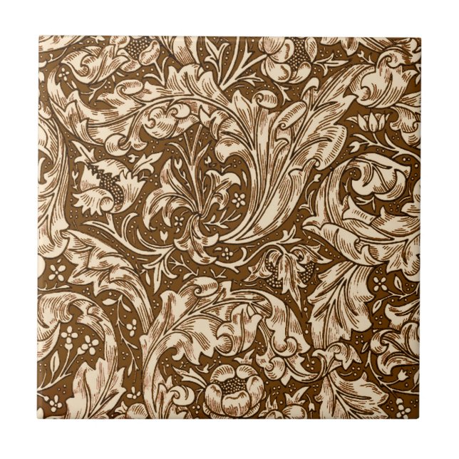 Art Nouveau Acanthus Leaves and Flowers, Brown Ceramic Tile (Front)