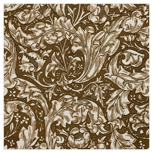 Art Nouveau Acanthus Leaves and Flowers, Brown  Fabric