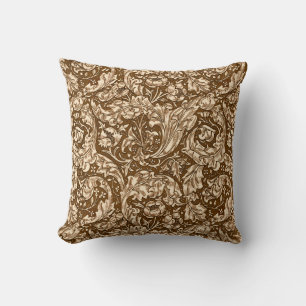 Art Nouveau Acanthus Leaves and Flowers, Brown Throw Pillow