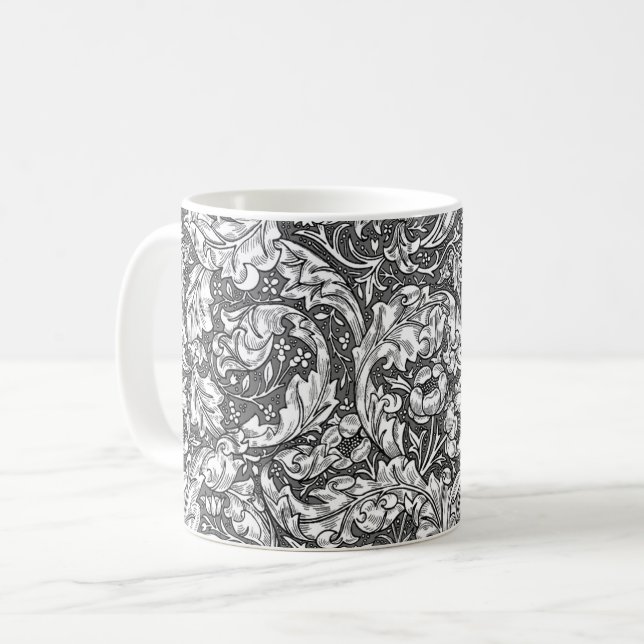 Art Nouveau Acanthus Leaves and Flowers, Gray Coffee Mug (Front Left)
