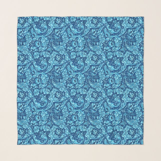 Art Nouveau Acanthus Leaves and Flowers, Sky Blue Scarf (Front (Horizontal))