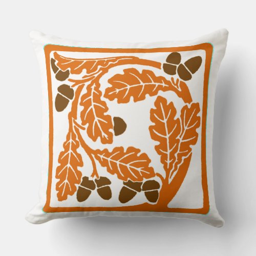 Art Nouveau Acorns and Oak Leaves Throw Pillow