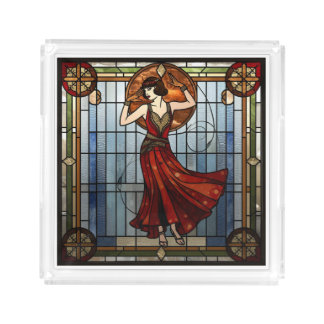 Art Nouveau Acrylic Stained Glass Serving Tray