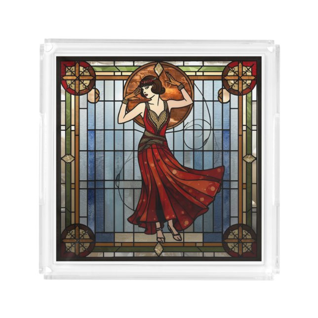 Art Nouveau Acrylic Stained Glass Serving Tray (Front)