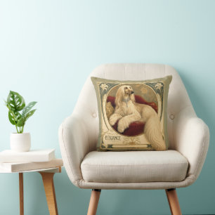 Art Nouveau Afghan Hound Portrait Throw Pillow