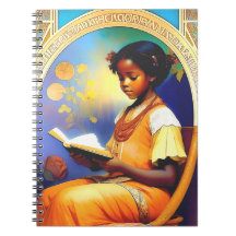 Art Nouveau African American girl reading a book