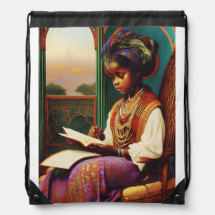 Art Nouveau African American Girl reading Drawstring Bag