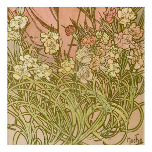 Art Nouveau Alfonse Mucha Floral carnation flowers