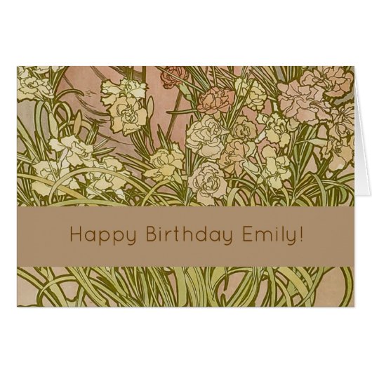 Art Nouveau Alfonse Mucha Floral carnation flowers (Front Horizontal)