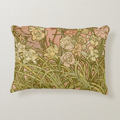 Art Nouveau Alfonse Mucha Floral carnation flowers Accent Pillow