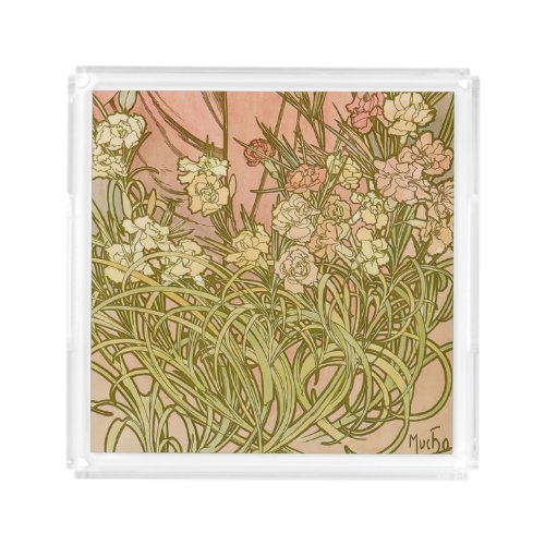 Art Nouveau Alfonse Mucha Floral carnation flowers Acrylic Tray