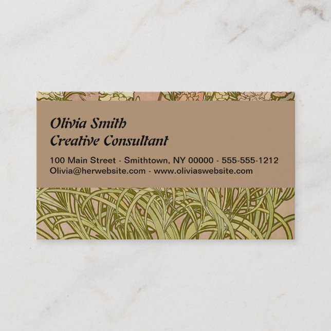 Art Nouveau Alfonse Mucha Floral carnation flowers Business Card (Front)