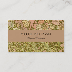 Art Nouveau Alfonse Mucha Floral carnation flowers Business Card