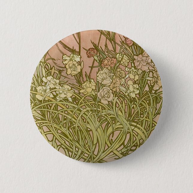 Art Nouveau Alfonse Mucha Floral carnation flowers Button (Front)
