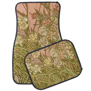 Art Nouveau Alfonse Mucha Floral carnation flowers Car Floor Mat