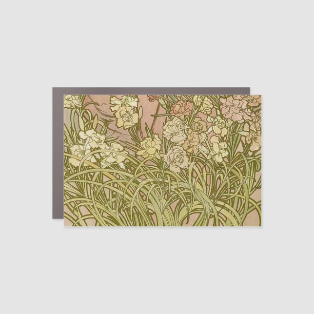 Art Nouveau Alfonse Mucha Floral carnation flowers Car Magnet (Front)