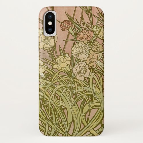 Art Nouveau Alfonse Mucha Floral carnation flowers iPhone X Case